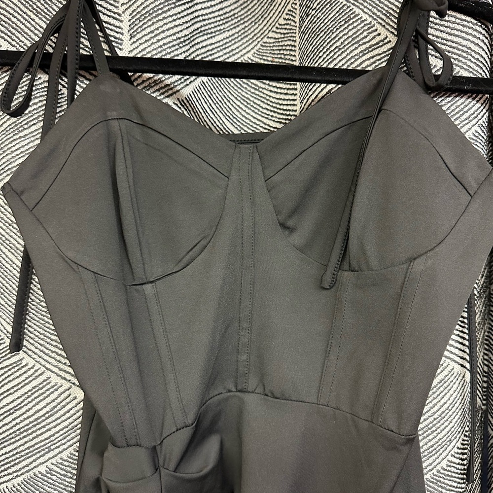 Thigh High Slit Tie Shoulder Ruched Draped Bustier Corsetstyle Vegas Dress <270> - Picture 9 of 10